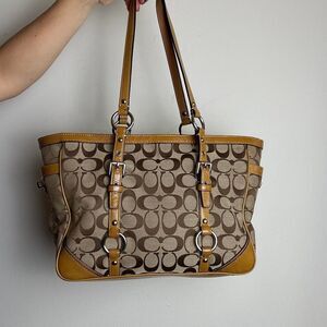 Coach Vintage Y2K Brown Signature Canvas and Patent Leather Tote Bag
